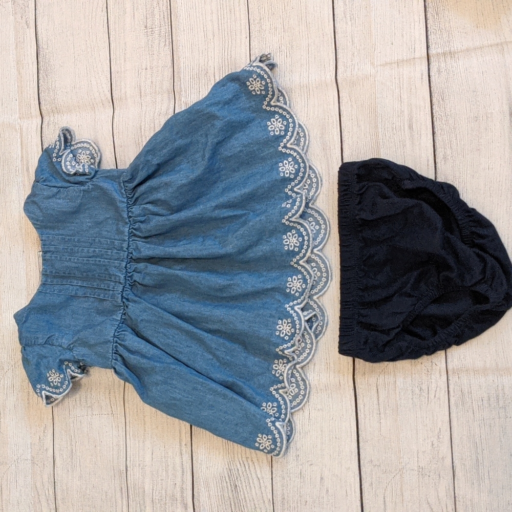 Baby B'gosh Embroidered Denim Dress With Matching Hat